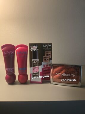 NYX SmushY Matte Lip & The Brow Glue Dark Brown Duo with Red Blush
